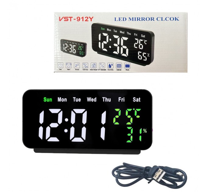 Часы сетевые VST-912Y-6, температура, влажность, USB