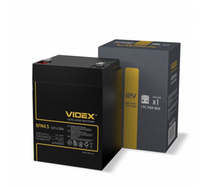Аккумулятор свинцово-кислотный Videx 6FM4.5 12V/4.5Ah color box 1