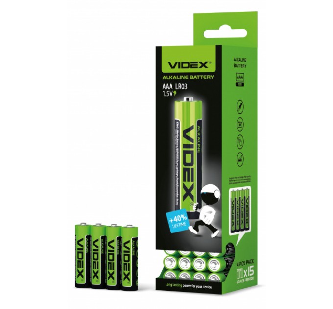 Батарейка щелочная Videx LR03/AAA 4шт SHRINK