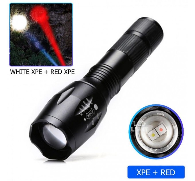 Фонарь R5-2XPE(white+red), 1х18650/3xAAA, ЗУ USB, zoom, Box