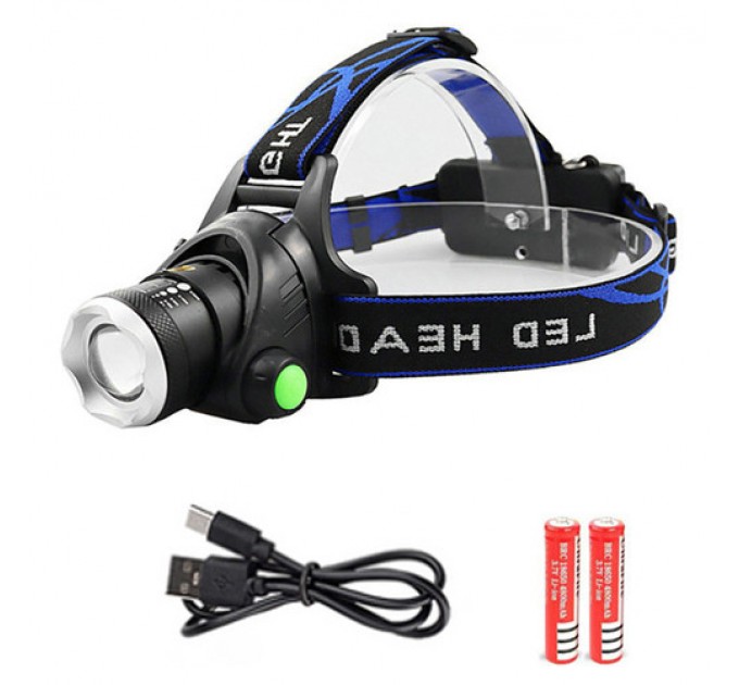 Фонарь налобный PLD-V9-F-4XPE(RGB), 2x18650, ЗУ Type-C, zoom, Box