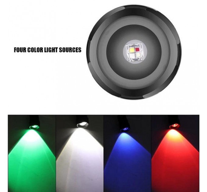 Фонарь PLD-11-4XPE(RGB), 1х18650, ЗУ microUSB, zoom, Box
