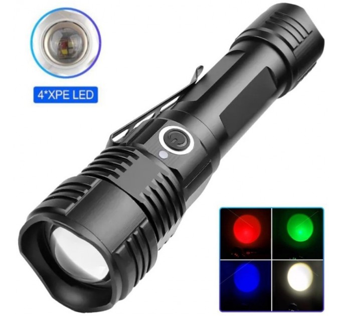 Фонарь PLD-11-4XPE(RGB), 1х18650, ЗУ microUSB, zoom, Box