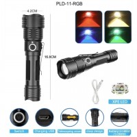 Фонарь PLD-11-4XPE(RGB), 1х18650, ЗУ microUSB, zoom, Box