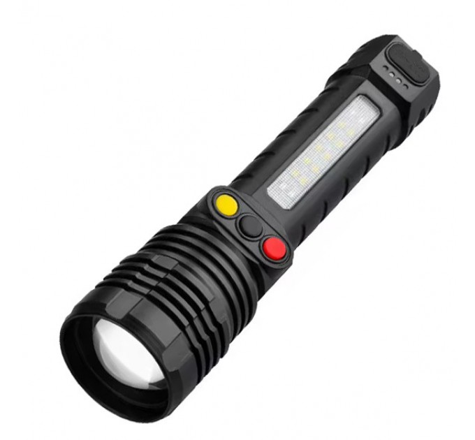 Фонарь PLD-H005-3PM10-TG(white+yellow+red)+14SMD, Li-Ion аккум., индикация заряда, ЗУ Type-C, zoom, Box