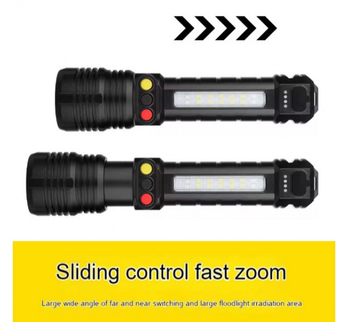 Фонарь PLD-H005-3PM10-TG(white+yellow+red)+14SMD, Li-Ion аккум., индикация заряда, ЗУ Type-C, zoom, Box