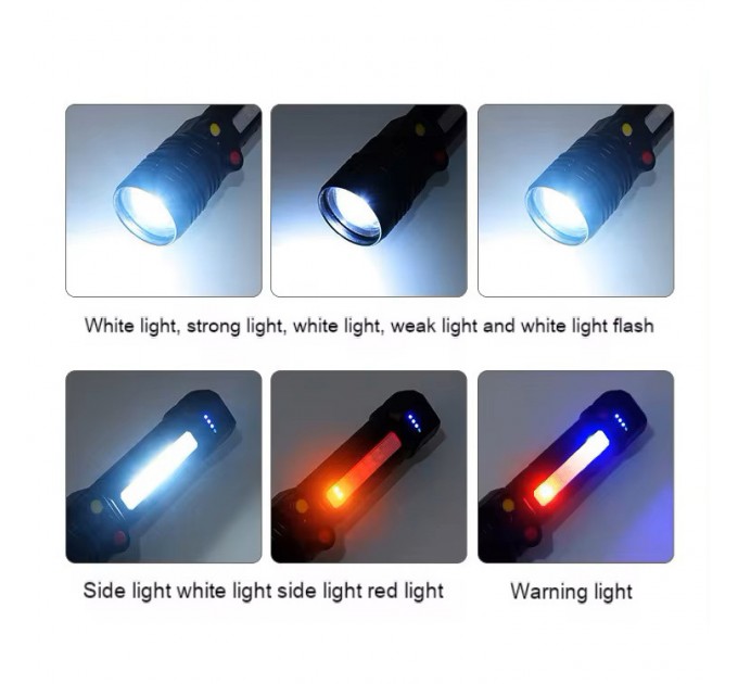 Фонарь PLD-H005-3PM10-TG(white+yellow+red)+14SMD, Li-Ion аккум., индикация заряда, ЗУ Type-C, zoom, Box