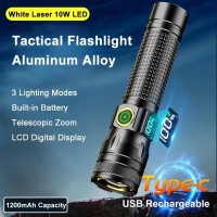 Фонарь 1136-WHITE LASER LED PM10-TG, Li-Ion аккум.,  индикация заряда, ЗУ Type-C, zoom
