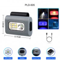 Фонарь налобный 505-XPE+8SMD(white+red+blue), Li-Ion аккумулятор, ЗУ Type-C, клипса на магните