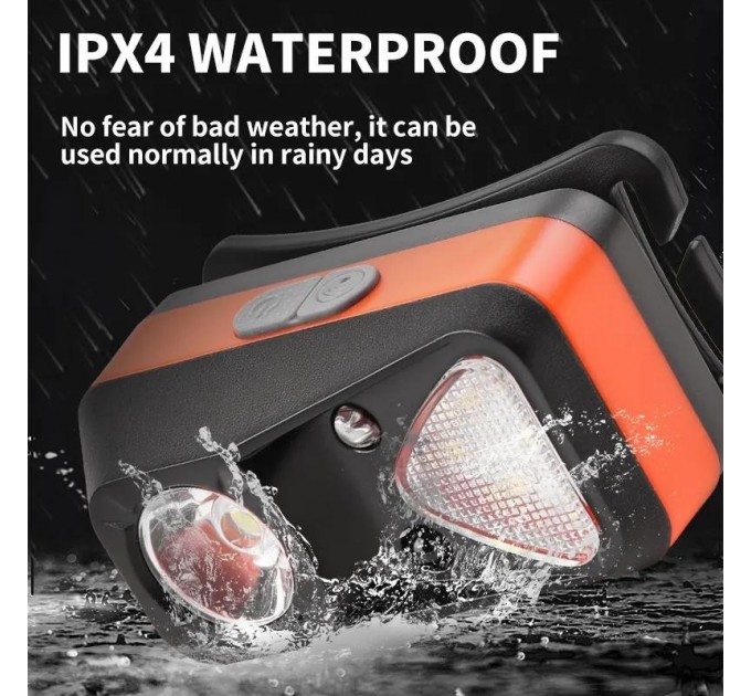 Фонарь налобный W-18-XPG+6SMD(white+red), Motion Sensor, 1x14500, ЗУ Type-C