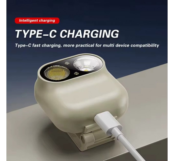 Фонарь налобный W809-2XTE, Motion Sensor, Li-Ion аккумулятор, ЗУ Type-C, магнит, клипса