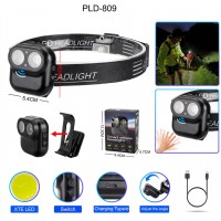Фонарь налобный W809-2XTE, Motion Sensor, Li-Ion аккумулятор, ЗУ Type-C, магнит, клипса