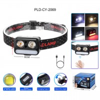Фонарь налобный 2069-XPG(white)+XPG(yellow)+5SMD(red), Motion Sensor, Li-Ion аккумулятор, ЗУ Type-C