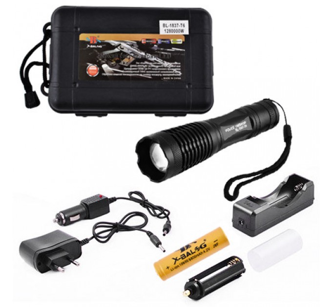 Фонарь Police 1837-T6, 1x18650/3xAAA, zoom, ЗУ 220V/12V, Box