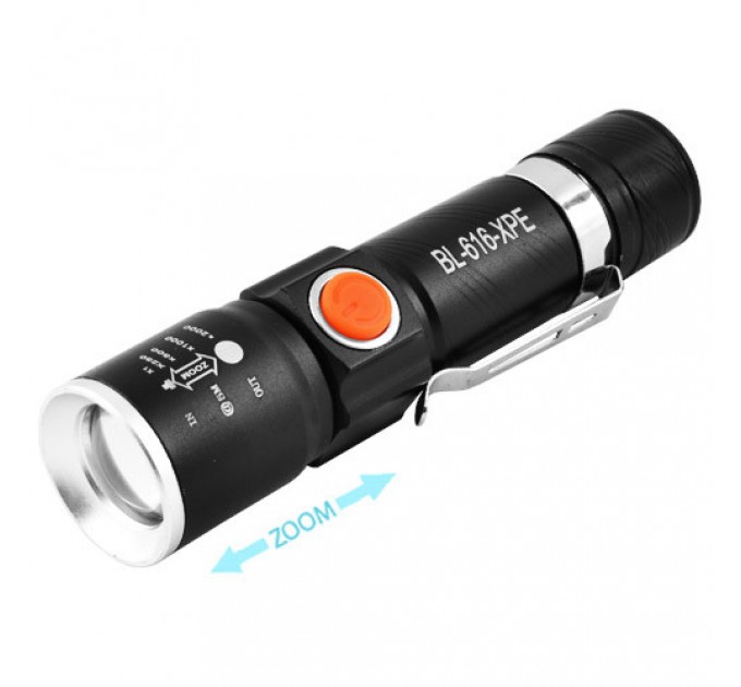 Фонарь Police 616-XPE, Li-Ion аккум., зажим, zoom, ЗУ USB