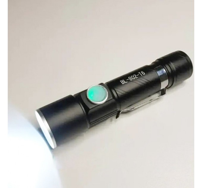 Фонарь Police 802-T6, 1х18650, зажим, zoom, ЗУ microUSB, Box