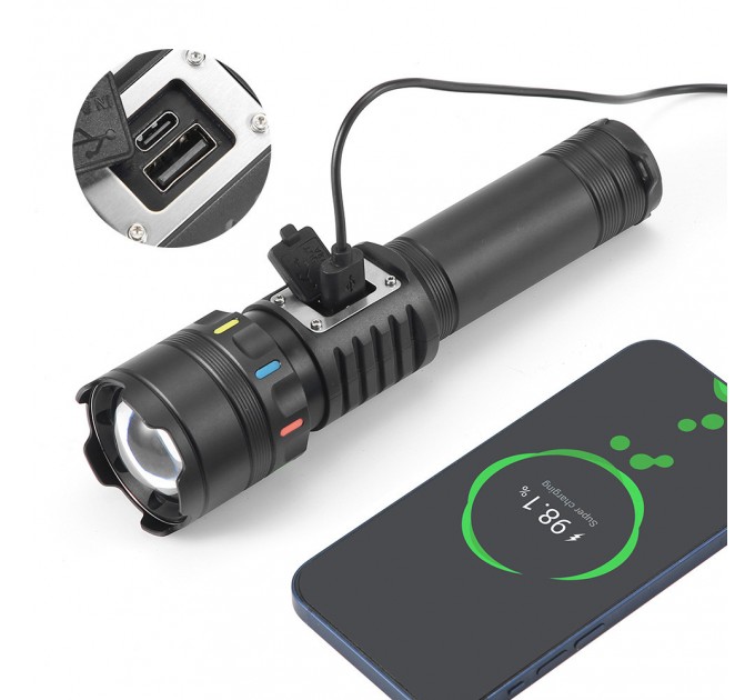 Фонарь NIGHT VISION FLUORESCENCE CB-A282-TG+COB, Li-Ion аккум., power bank, ЗУ Type-C, магнит, zoom, Box