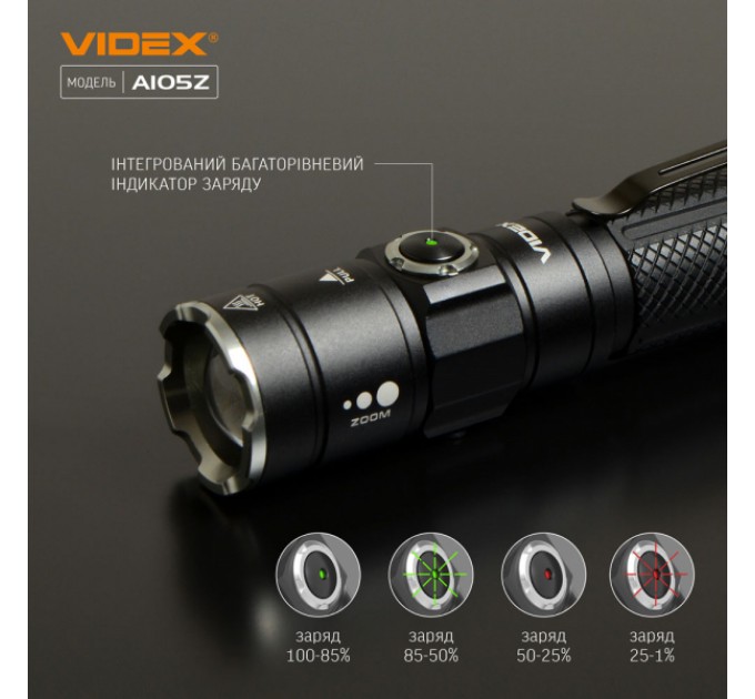 Портативный светодиодный фонарик VIDEX VLF-A105Z 1200Lm 5000K
