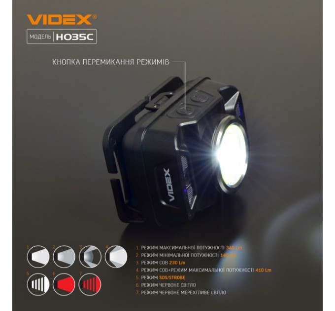 Налобный светодиодный фонарик VIDEX VLF-H035C 410Lm 5000K