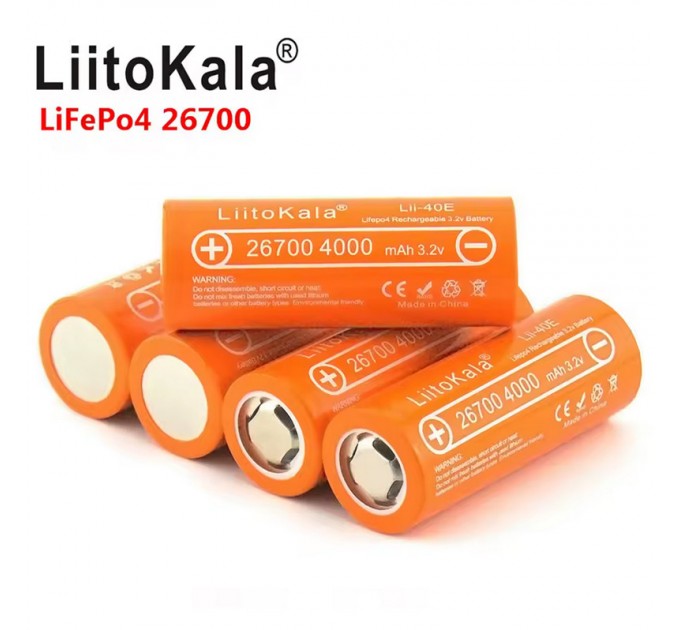 Аккумулятор 26700, LiitoKala Lii-40E, 3.2V, 4000mAh, ОРИГИНАЛ