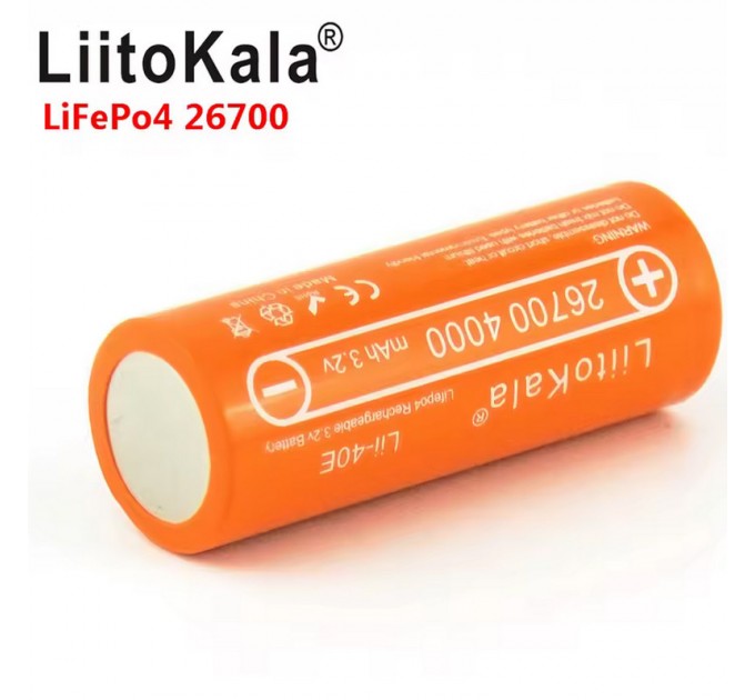 Аккумулятор 26700, LiitoKala Lii-40E, 3.2V, 4000mAh, ОРИГИНАЛ