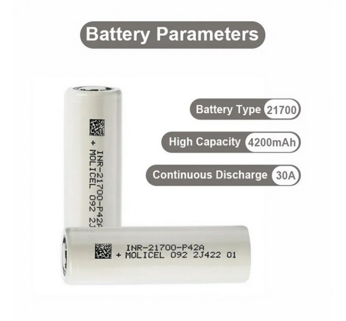 Аккумулятор 21700-P42A, Molicel, 4200mAh, 30A