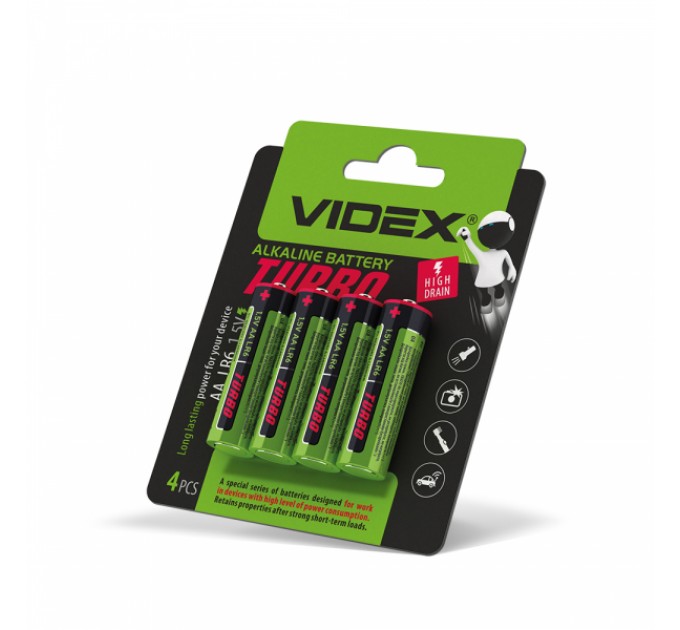 Батарейка щелочная Videx LR6/AA Turbo 4шт BLISTER