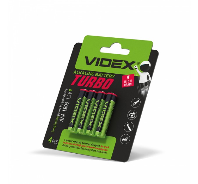 Батарейка щелочная Videx LR03/AAA Turbo 4шт BLISTER (40/720)