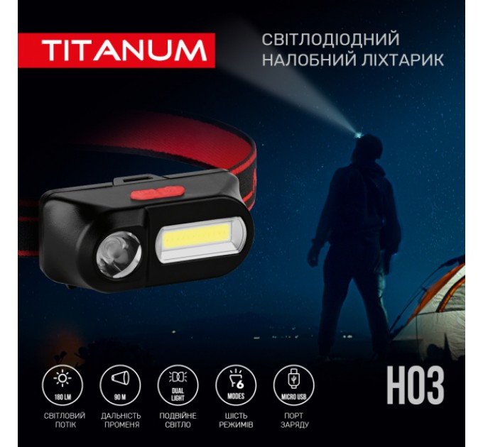 Налобный светодиодный фонарик TITANUM TLF-H03 180Lm 6500K