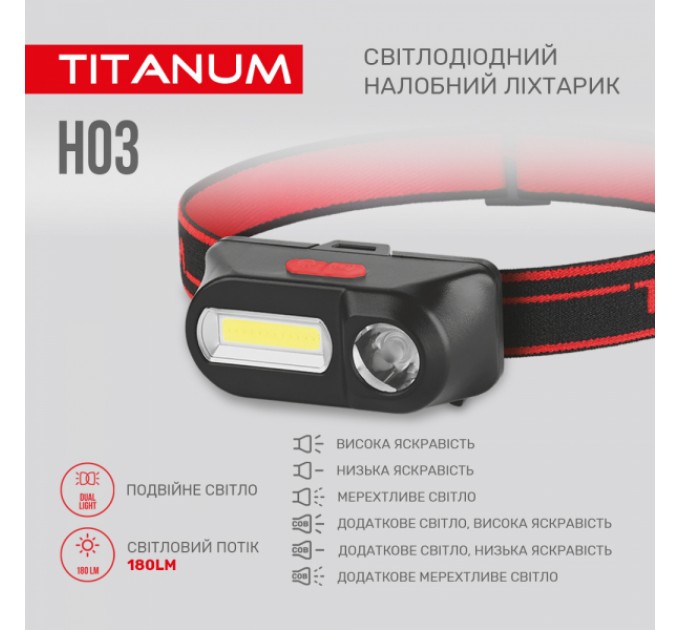 Налобный светодиодный фонарик TITANUM TLF-H03 180Lm 6500K