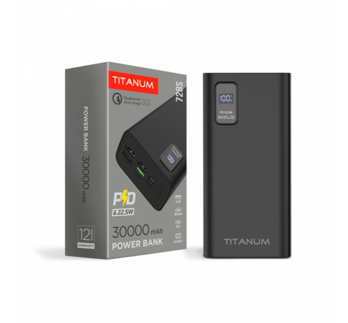 Павербанк TITANUM 728S 30000mAh 22.5W Black