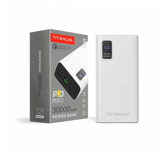 Павербанк TITANUM 728S 30000mAh 22.5W White