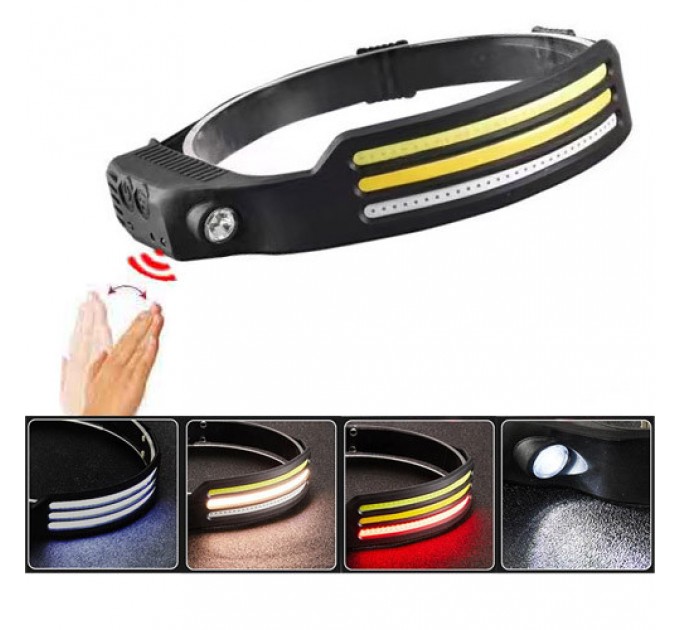 Фонарь налобный BL-W689-LM+3COB (white+yellow+red), Motion Sensor, Li-Ion аккум., ЗУ Type-C, Box