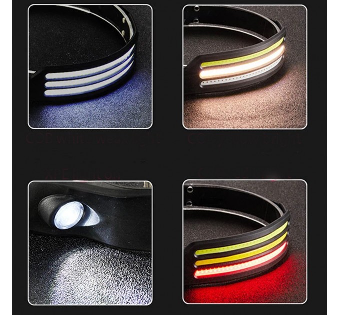 Фонарь налобный BL-W689-LM+3COB (white+yellow+red), Motion Sensor, Li-Ion аккум., ЗУ Type-C, Box