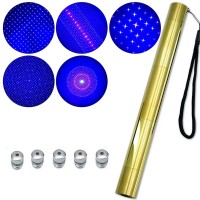 Фонарь-лазер синий YX-B008 GOLD, ЗУ 220V, 2x16340, 5 насадок, CASE, GLASSES