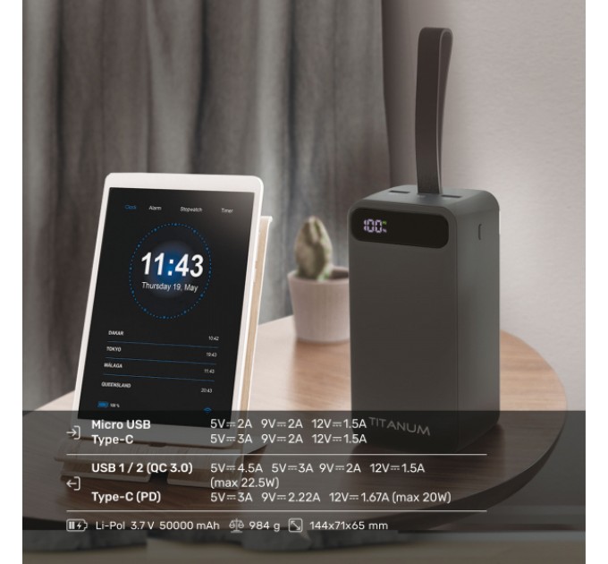 Павербанк 50000mAh TITANUM 741S 22.5W Black