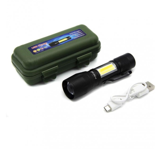 Фонарь 513/NB-666-XPE+COB, Li-Ion аккум., zoom, ЗУ microUSB
