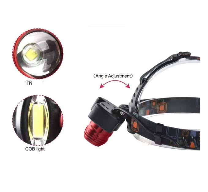 Фонарь налобный Police 2117-T6+2COB(RED), 2x18650, zoom, ЗУ microUSB, Box