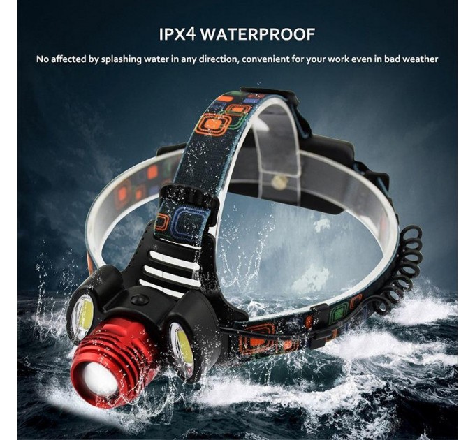 Фонарь налобный Police 2117-T6+2COB(RED), 2x18650, zoom, ЗУ microUSB, Box