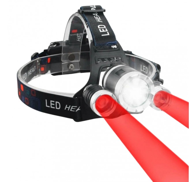 Фонарь налобный Police 3000-T6+2XPE(RED), 2x18650, signal light, ЗУ Type-C, Box