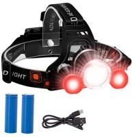 Фонарь налобный Police 3000-T6+2XPE(RED), 2x18650, signal light, ЗУ Type-C, Box