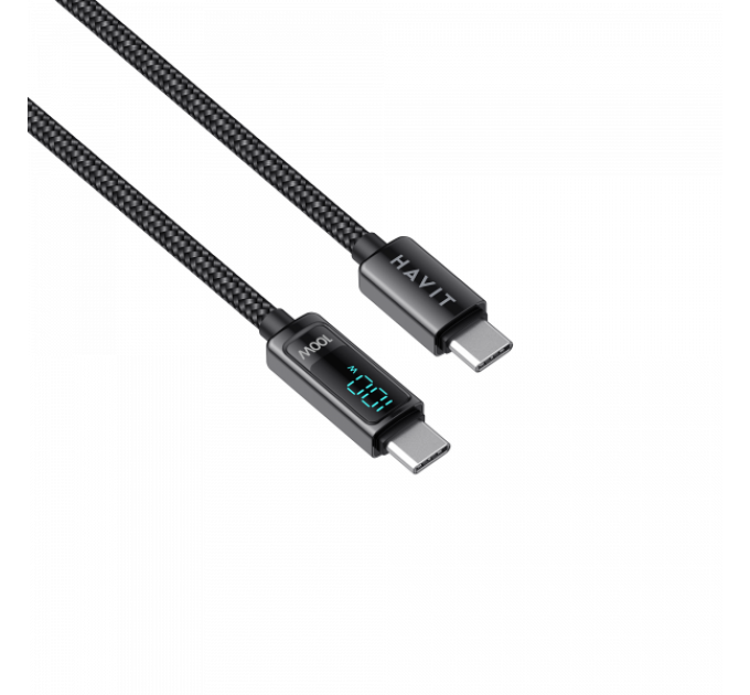 Кабель Type-C to Type-C HAVIT HV-CB6247 PD100W 5A 2м c LED экраном