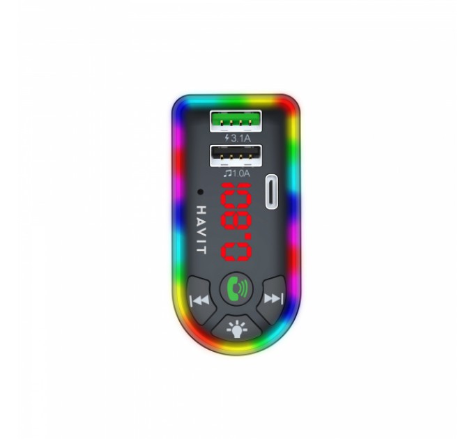 FM модулятор HAVIT HV-FM813BT 2USB+USB-C RGB Black
