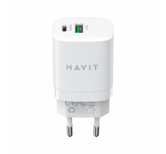 Зарядний пристрій HAVIT HV-UC30 GaN 30W USB+USB-C White
