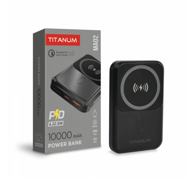 Повербанк з бездротовою зарядкою 10000mAh TITANUM MA02 22.5W Black