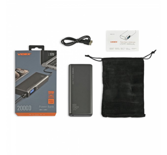 Павербанк 20000mAh VIDEX VPB-323 130W PD100W +Display