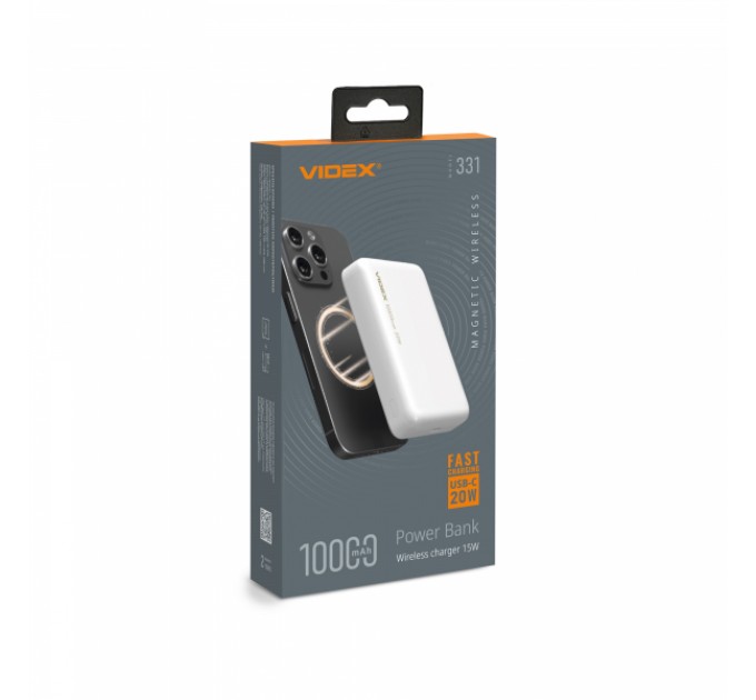 Повербанк з бездротовою зарядкою 10000mAh VIDEX VPB-331 PD20W White