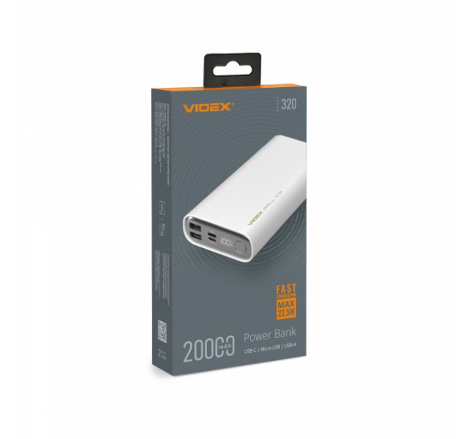 Павербанк 20000mAh VIDEX VPB-320 22.5W White