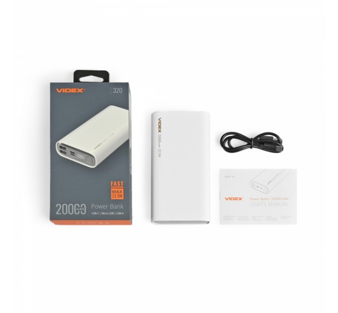 Павербанк 20000mAh VIDEX VPB-320 22.5W White