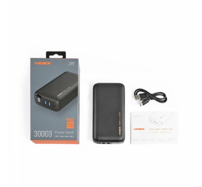Павербанк 30000mAh VIDEX VPB-297 22.5W Black